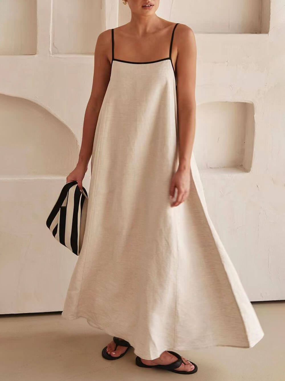A-Linien Sommer-Vibe Trägerkleid mit Kontrasten