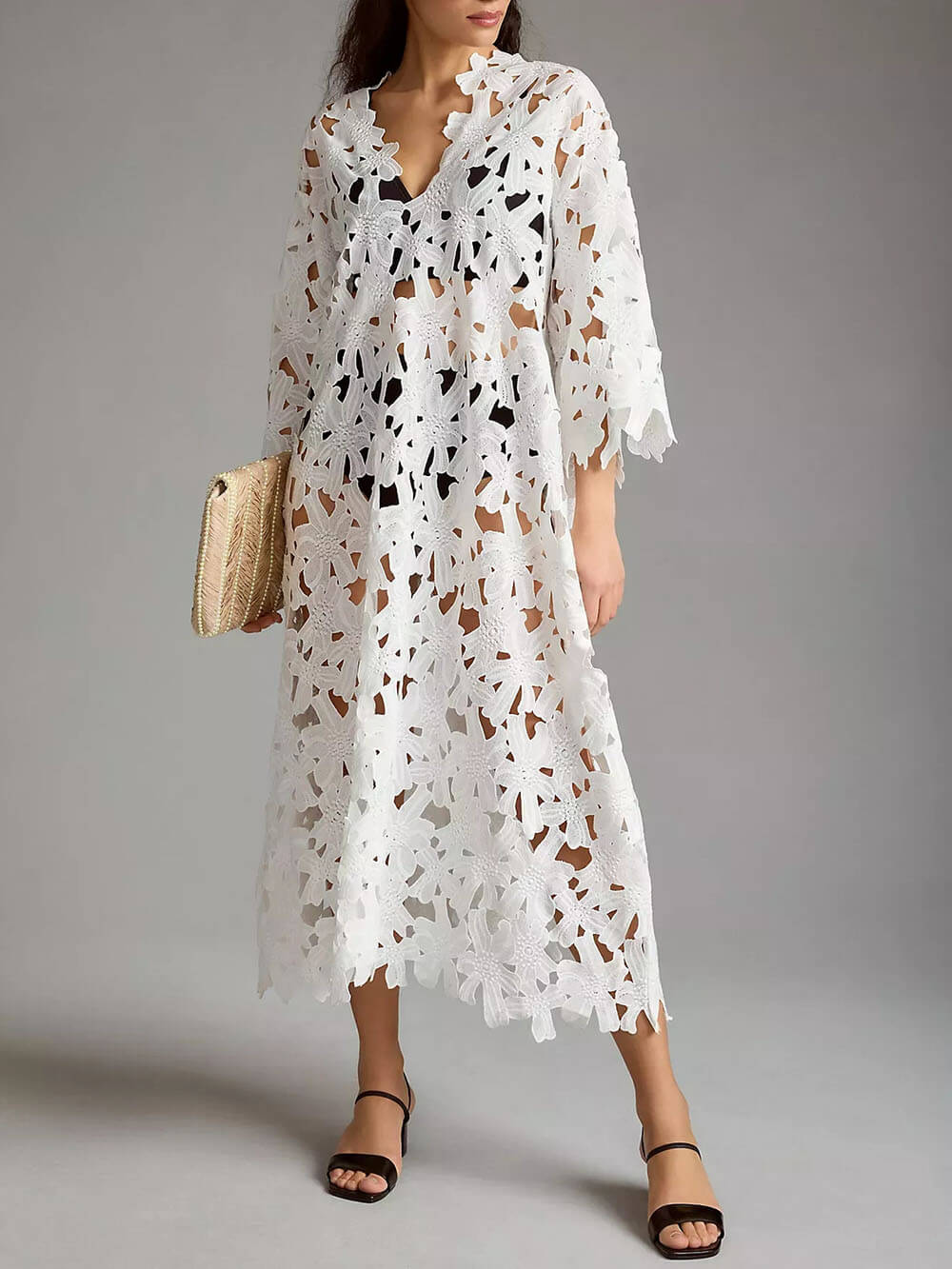 Midi-Strandkleid aus Spitze zum Überziehen