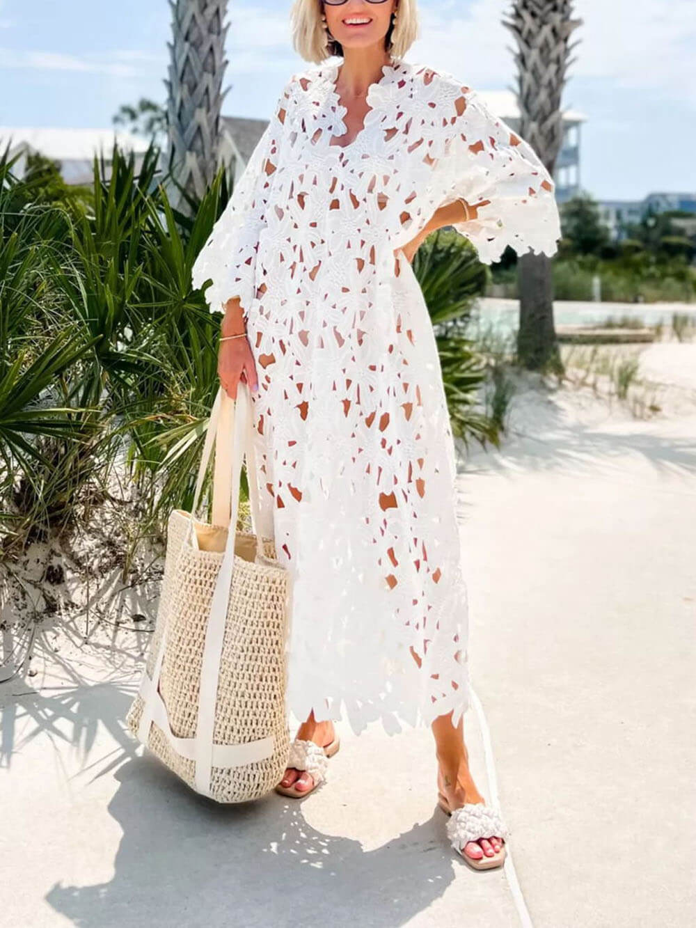 Midi-Strandkleid aus Spitze zum Überziehen