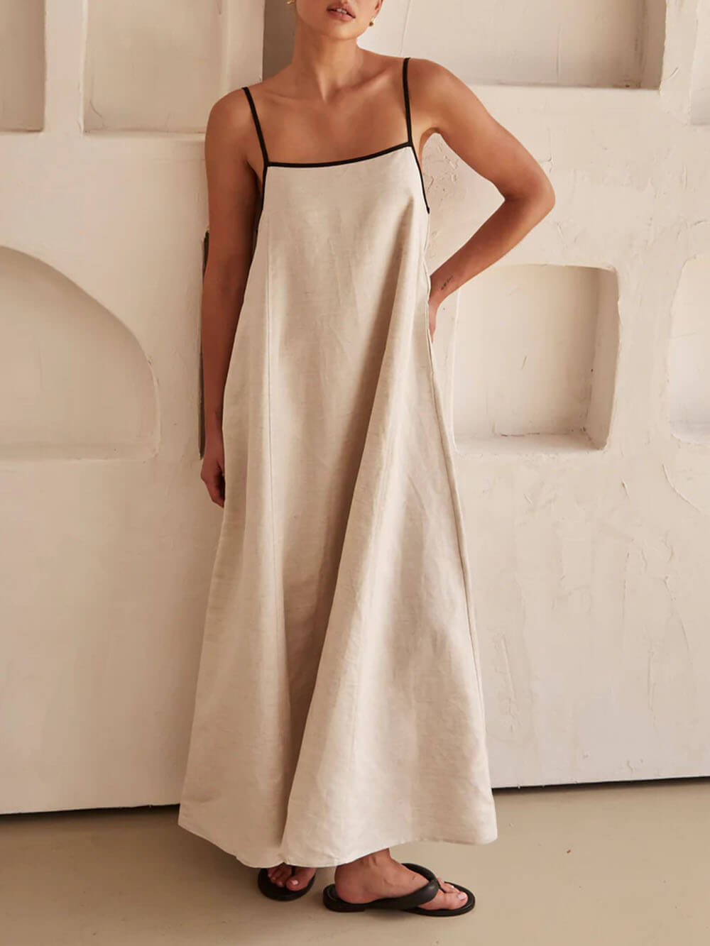 A-Linien Sommer-Vibe Trägerkleid mit Kontrasten