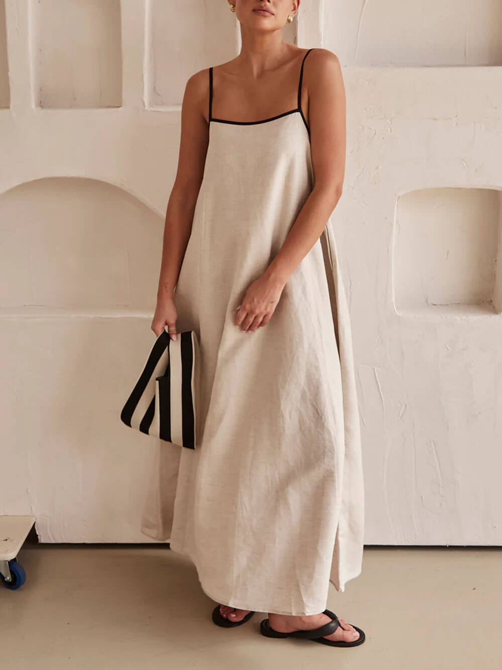 A-Linien Sommer-Vibe Trägerkleid mit Kontrasten