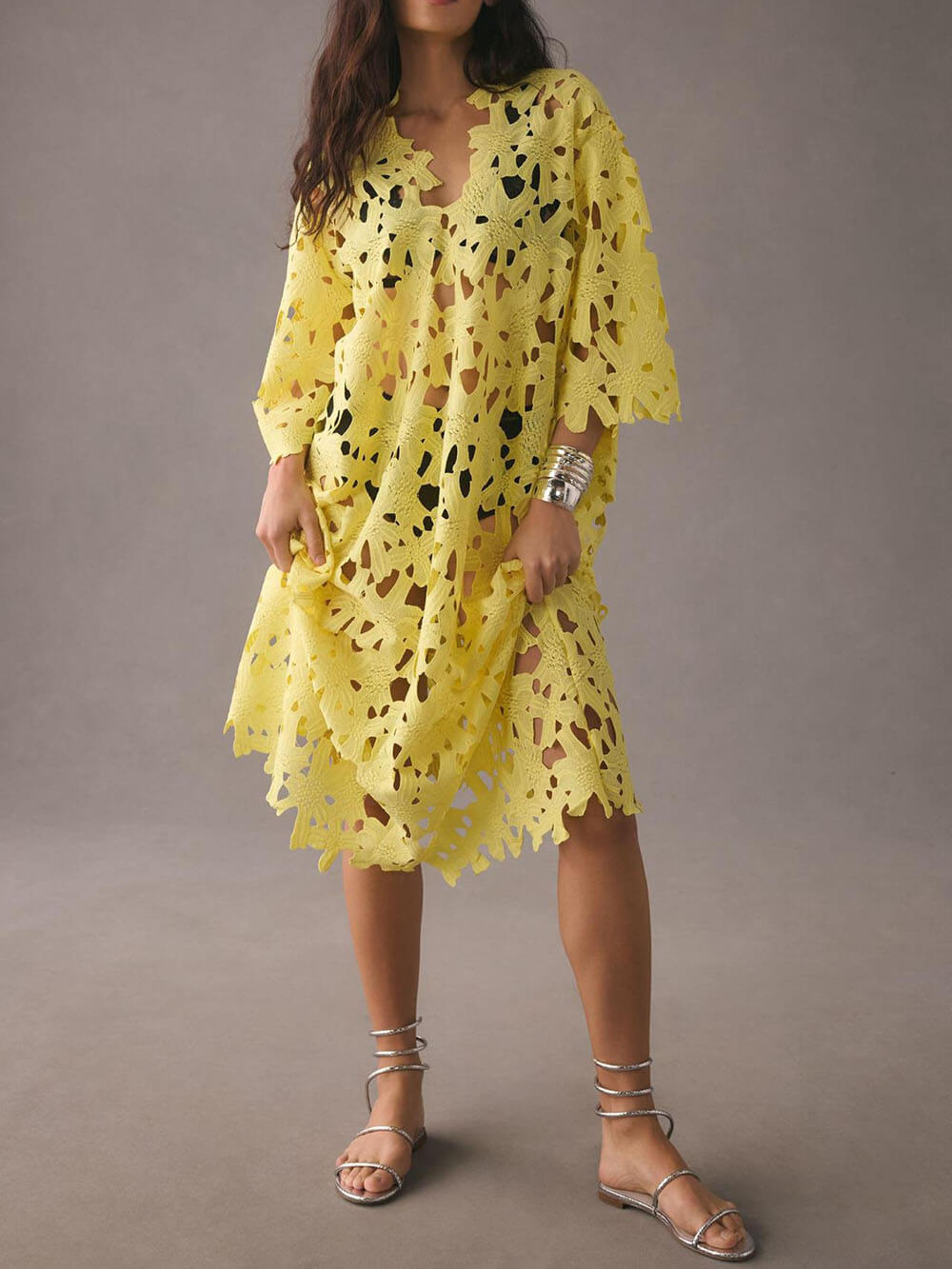 Midi-Strandkleid aus Spitze zum Überziehen