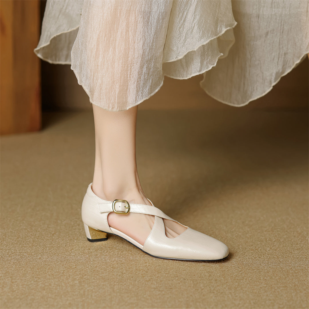 Zapatos de tacón Rela de cuero genuino con tiras cruzadas
