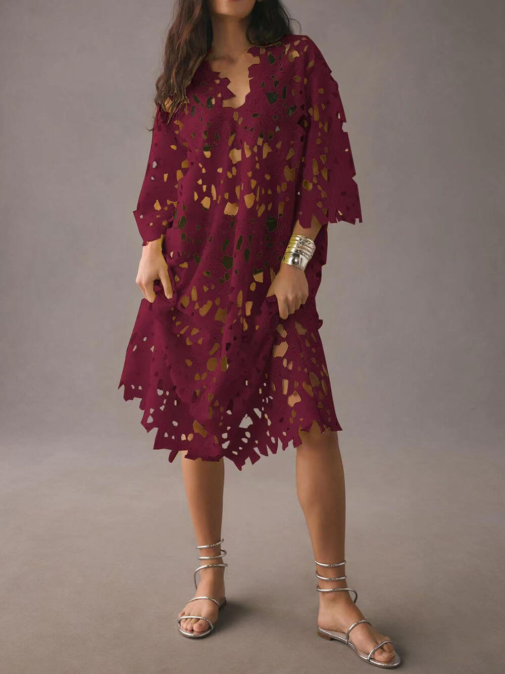 Midi-Strandkleid aus Spitze zum Überziehen
