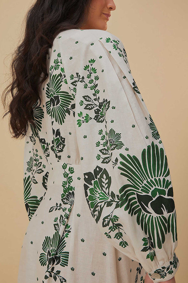 Robe longue chemise à manches longues boutonnée à imprimé unique