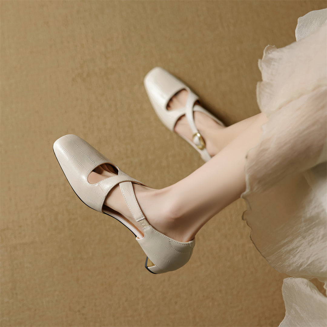 Zapatos de tacón Rela de cuero genuino con tiras cruzadas