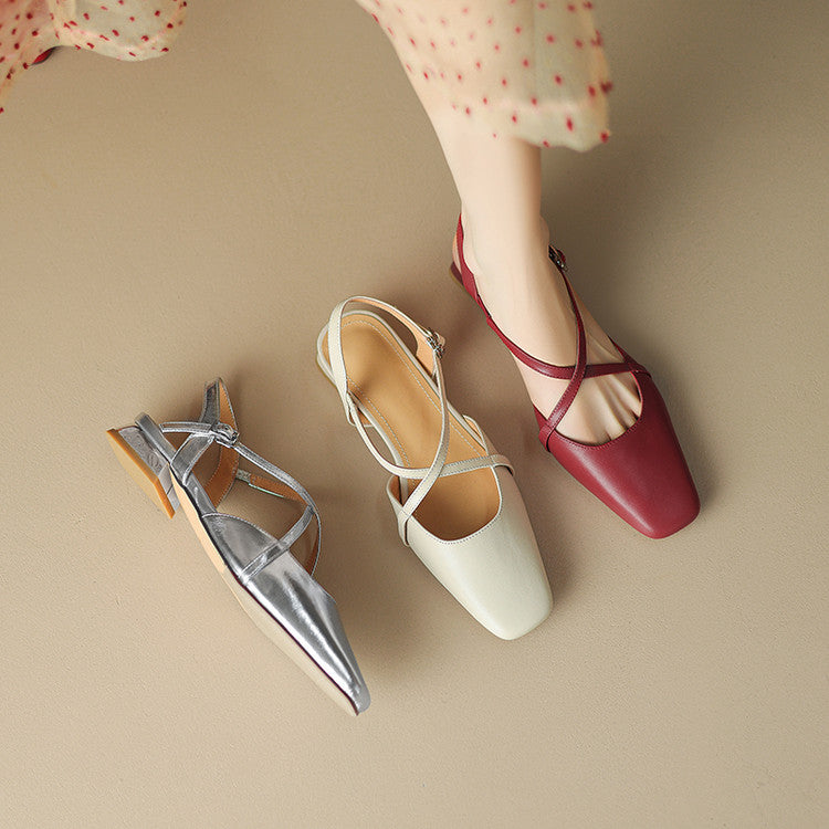 Stella Slingbacks i ægte læder med firkantet tå