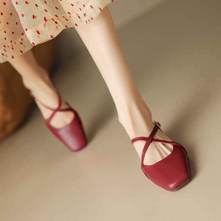 Stella Slingbacks i ægte læder med firkantet tå