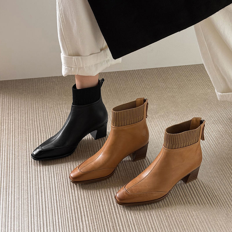 Botas de tacón Noelle de cuero genuino
