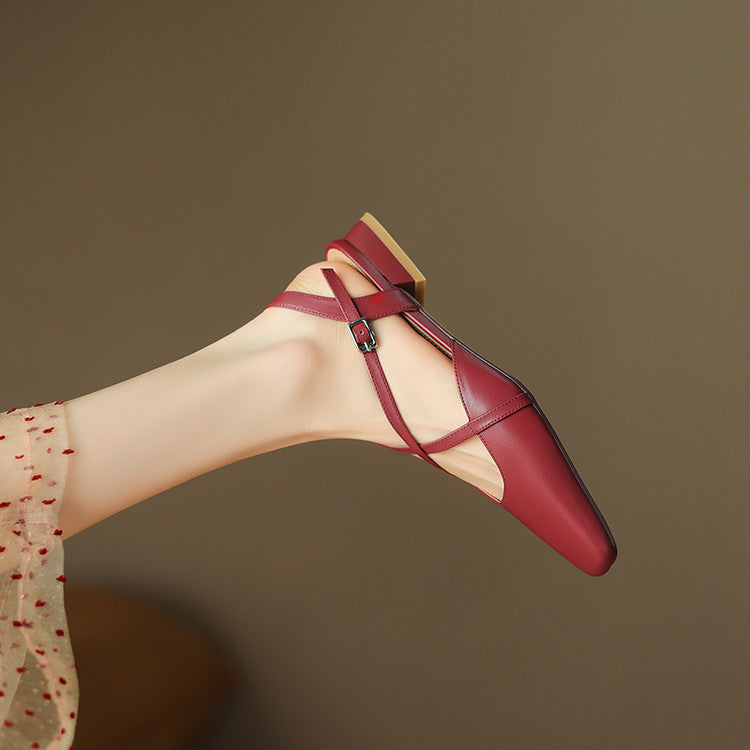 Stella Slingbacks i ægte læder med firkantet tå