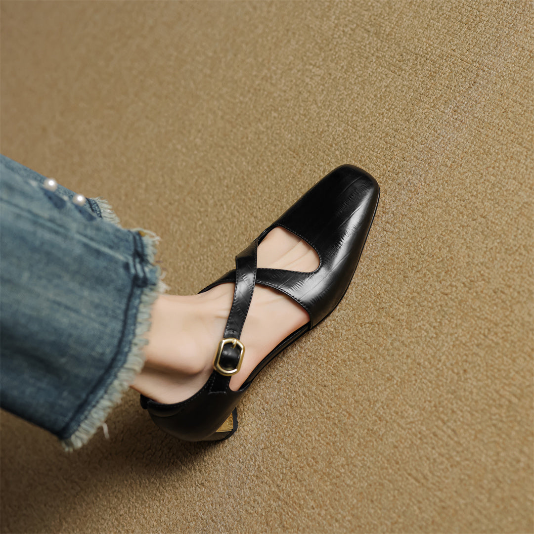 Zapatos de tacón Rela de cuero genuino con tiras cruzadas