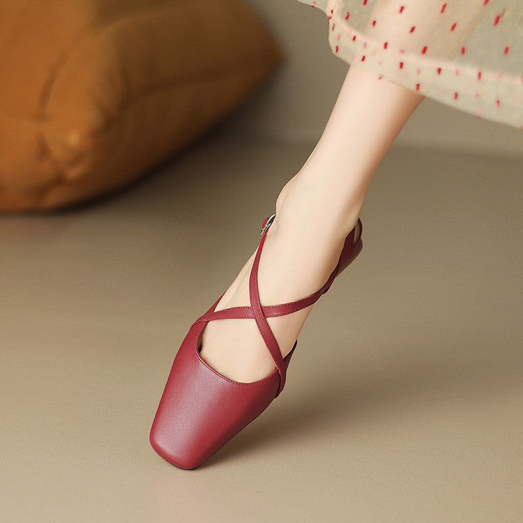 Stella Slingbacks i ægte læder med firkantet tå