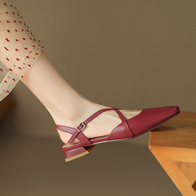 Stella Slingbacks i ægte læder med firkantet tå
