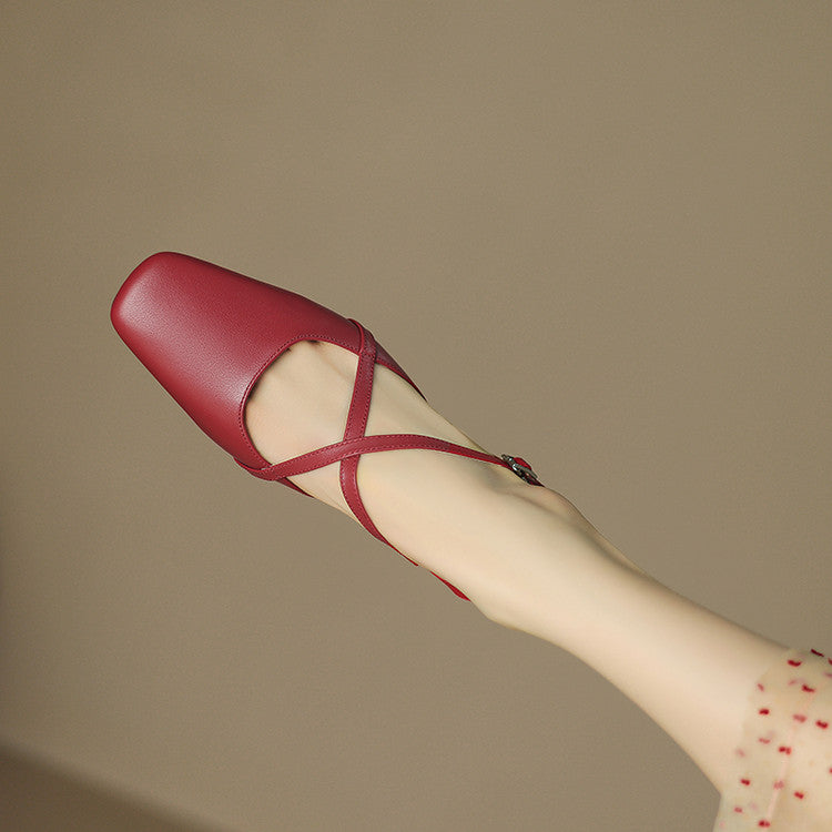 Stella Slingbacks i ægte læder med firkantet tå