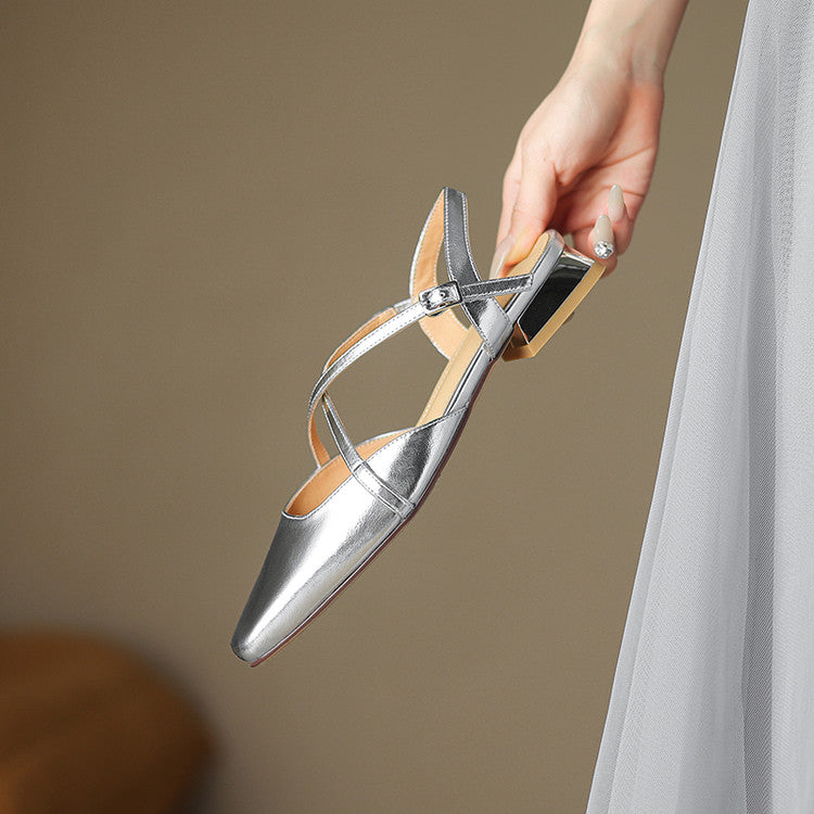Stella Slingbacks i ægte læder med firkantet tå