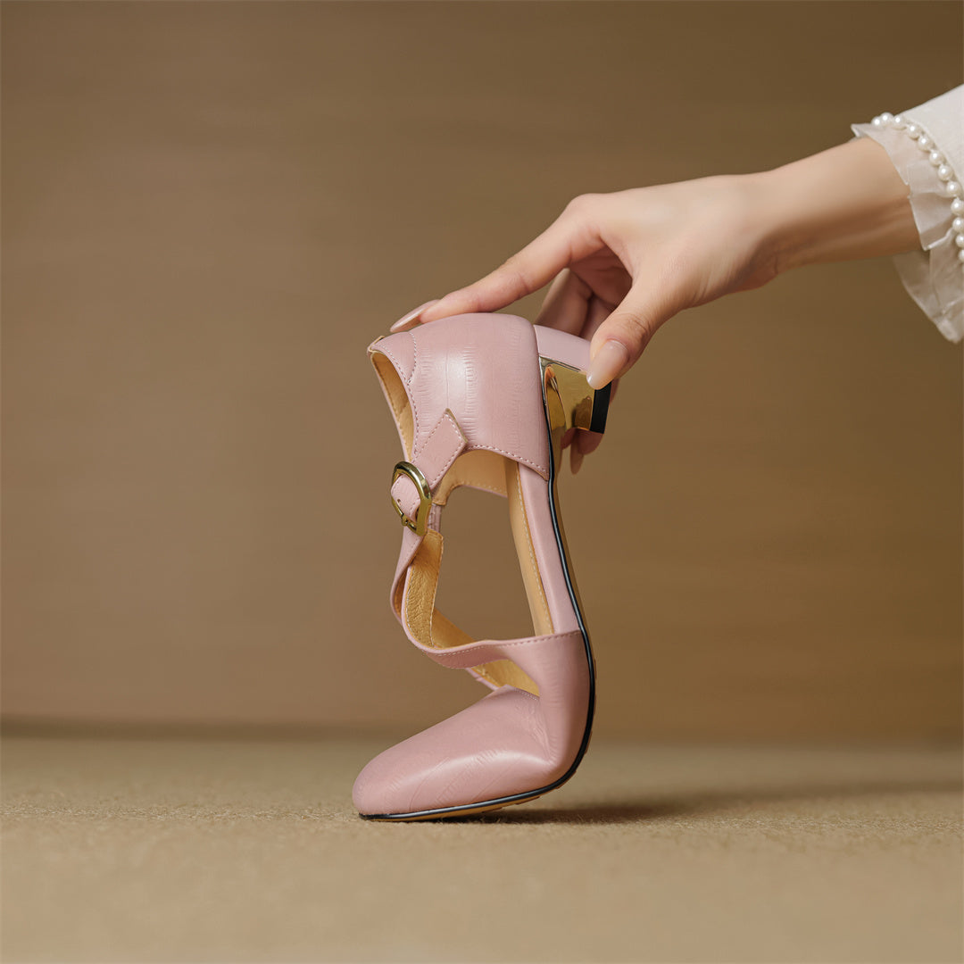 Zapatos de tacón Rela de cuero genuino con tiras cruzadas