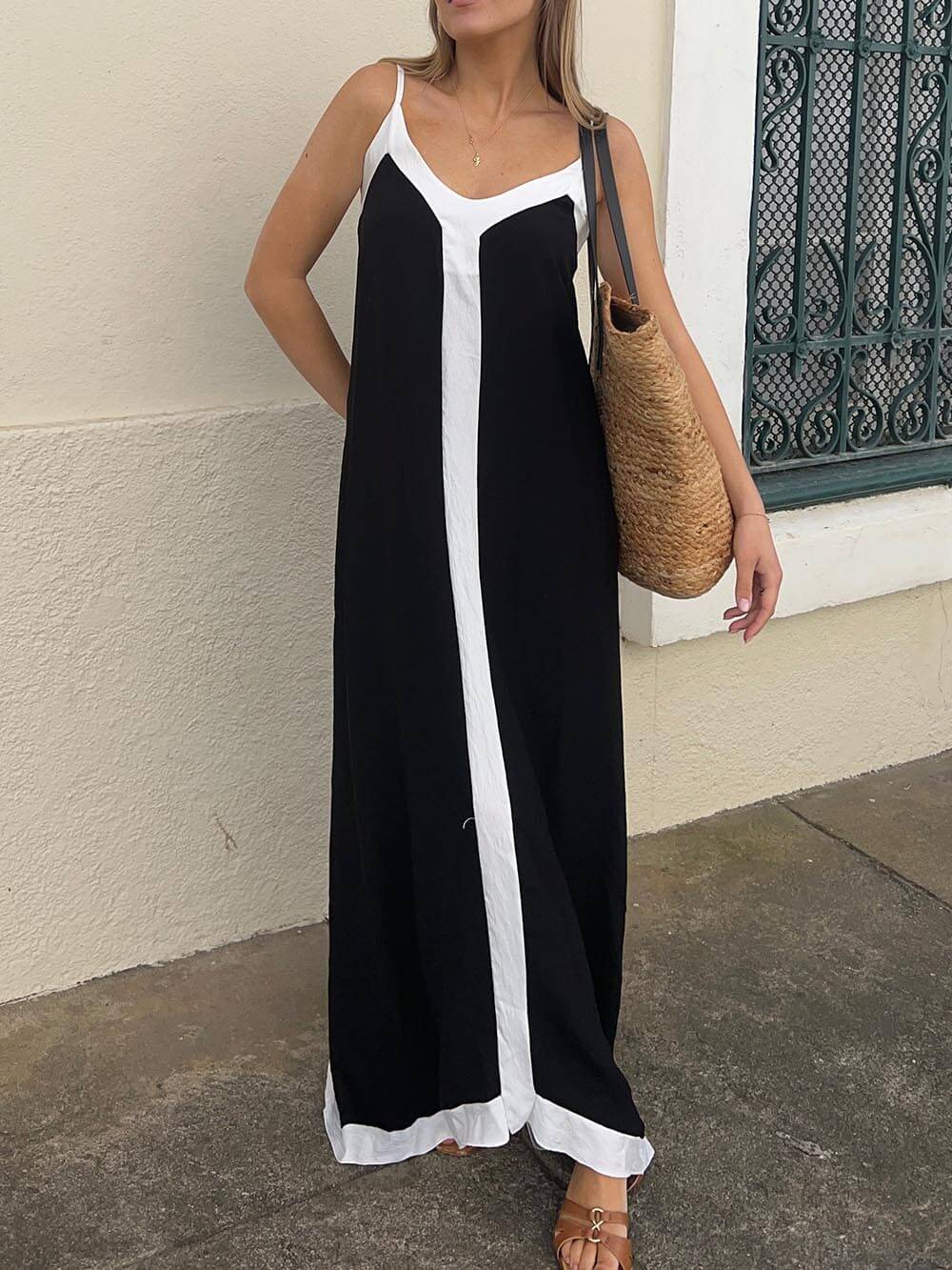 Colorblock midi-kjole med seler