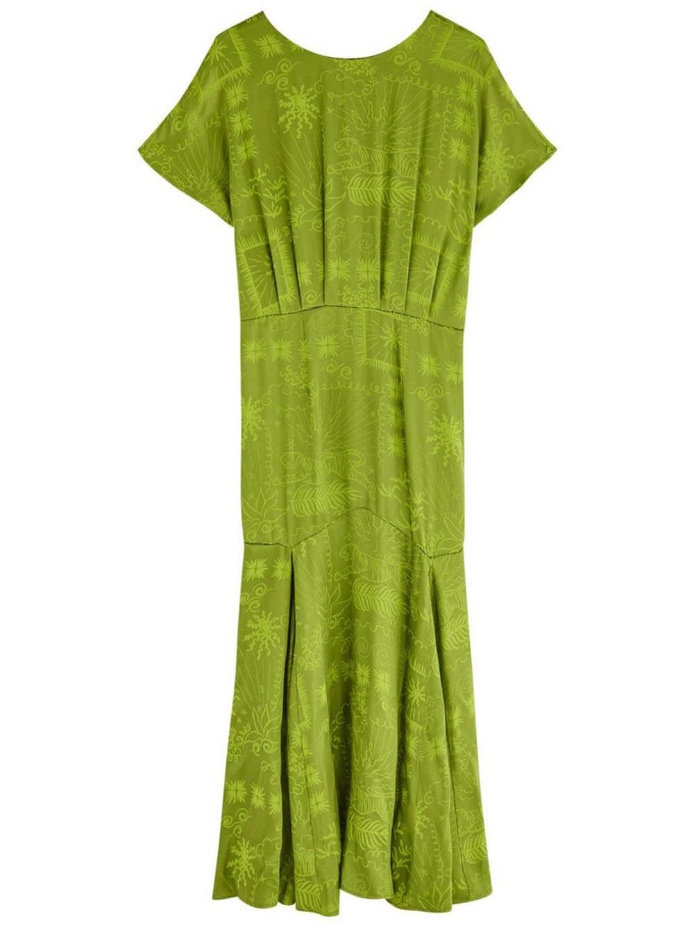Elegant midiklänning i satin med unikt jacquardtryck