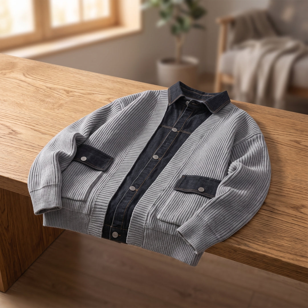 Strikket denimcardigan