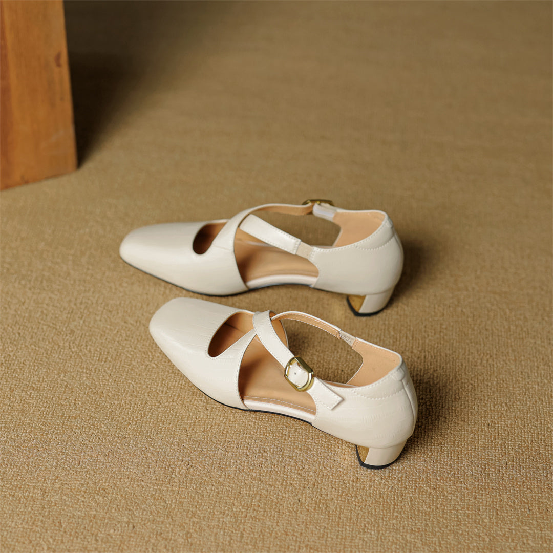 Zapatos de tacón Rela de cuero genuino con tiras cruzadas