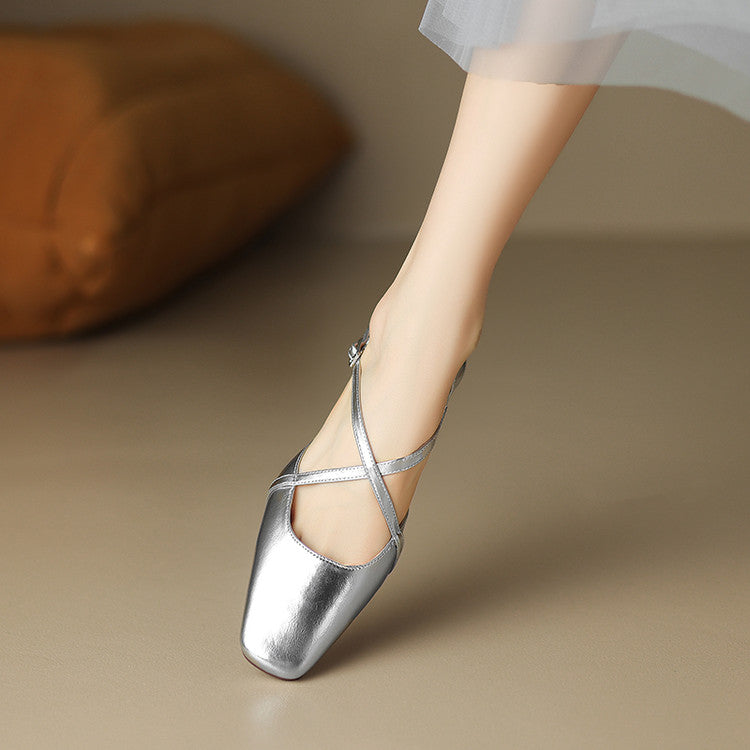 Stella Slingbacks i ægte læder med firkantet tå