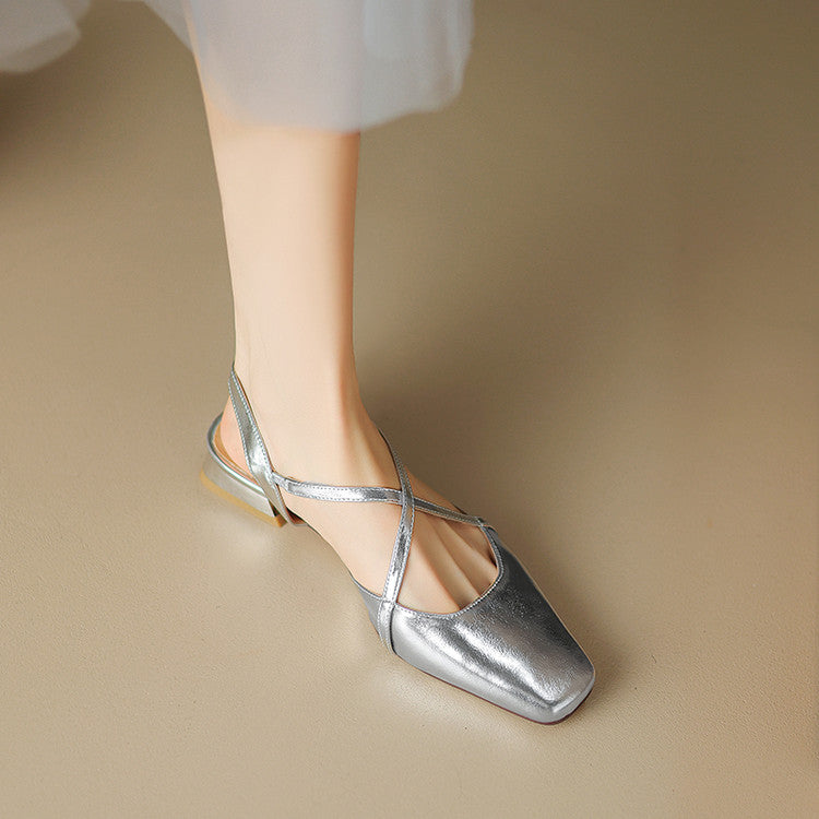 Stella Slingbacks i ægte læder med firkantet tå
