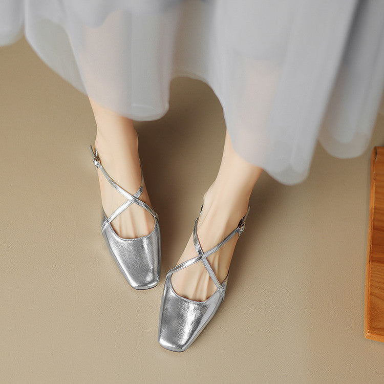 Stella Slingbacks i ægte læder med firkantet tå
