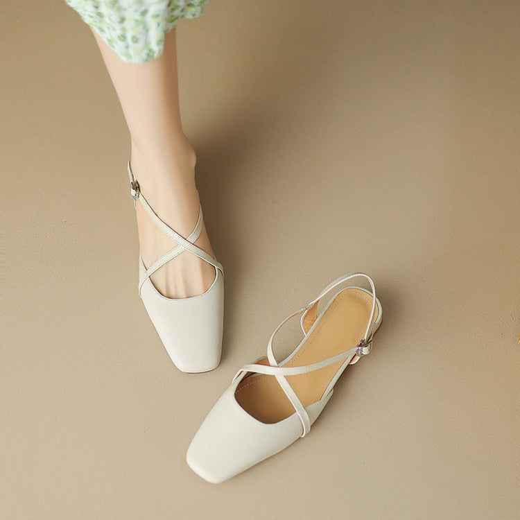Stella Slingbacks i ægte læder med firkantet tå