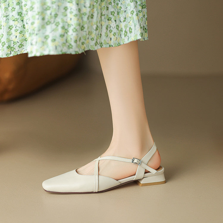 Stella Slingbacks i ægte læder med firkantet tå