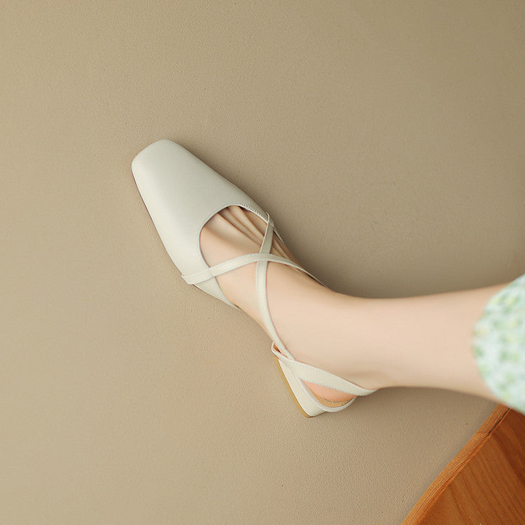 Stella Slingbacks i ægte læder med firkantet tå