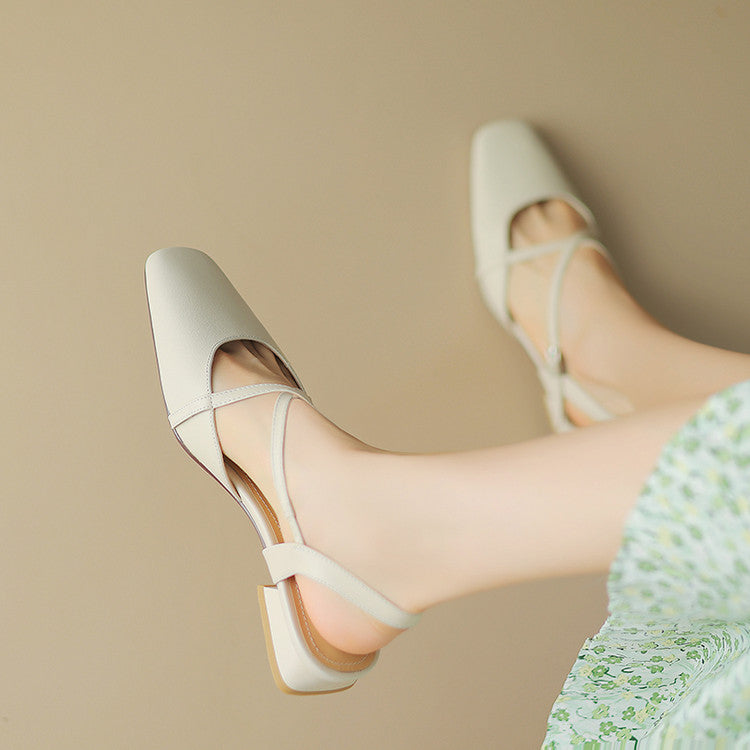 Stella Slingbacks i ægte læder med firkantet tå