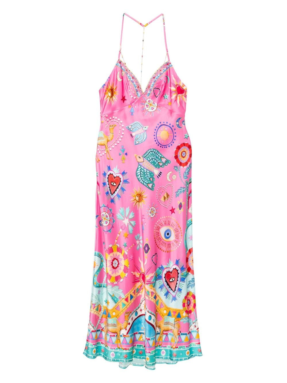 Vestido midi lencero con detalle de cadena