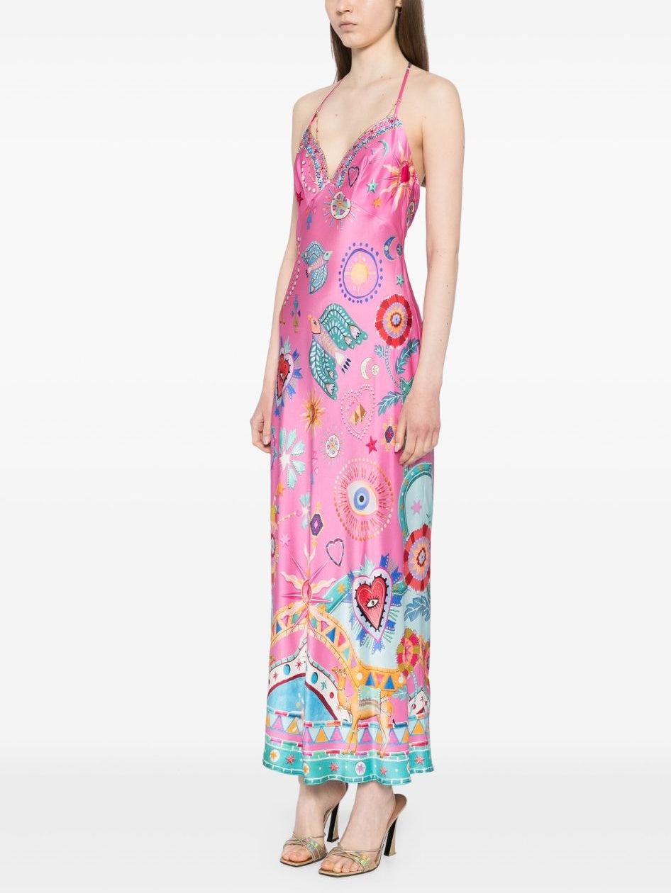 Vestido midi lencero con detalle de cadena