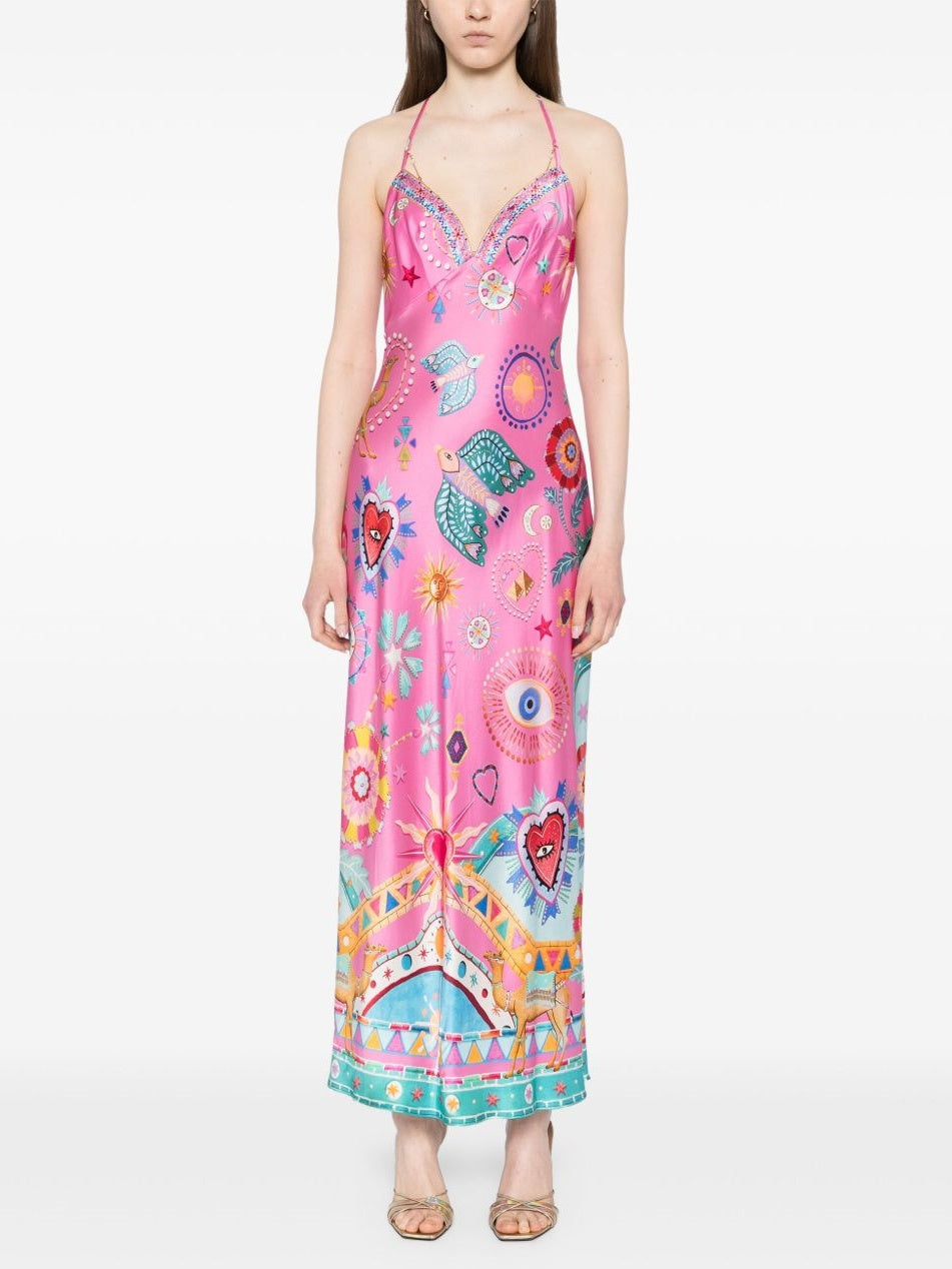 Vestido midi lencero con detalle de cadena