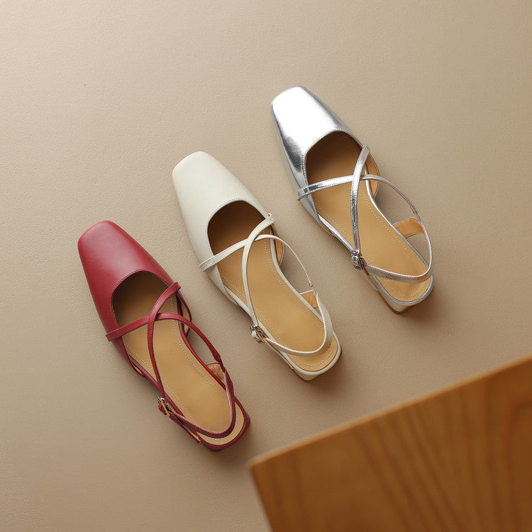 Stella Slingbacks i ægte læder med firkantet tå