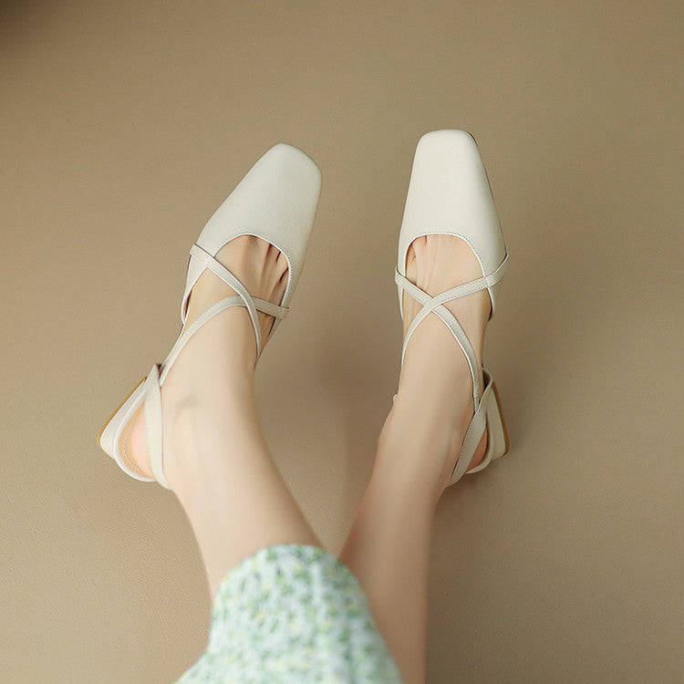 Stella Slingbacks i ægte læder med firkantet tå