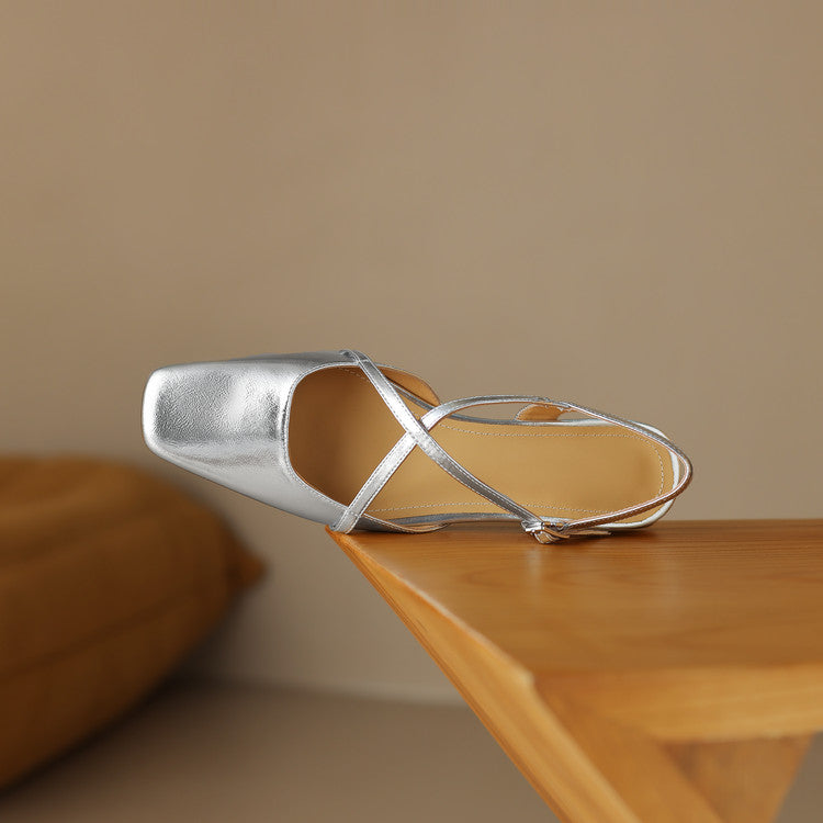 Stella Slingbacks i ægte læder med firkantet tå
