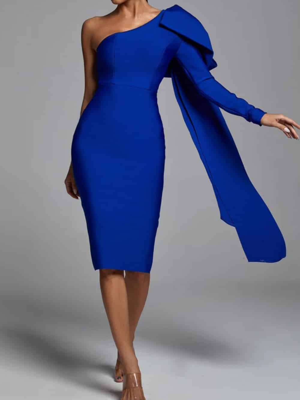 Vestido de Bandagem de Um Ombro Abbey Blue