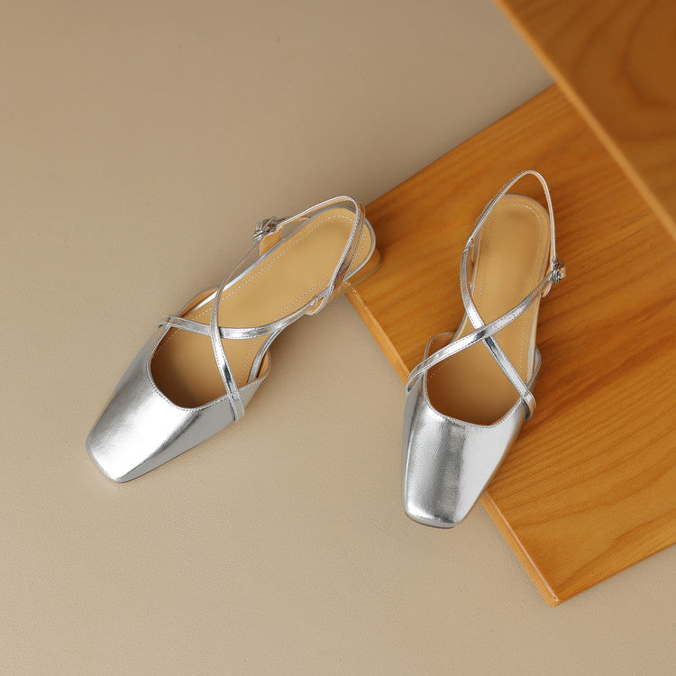 Stella Slingbacks i ægte læder med firkantet tå