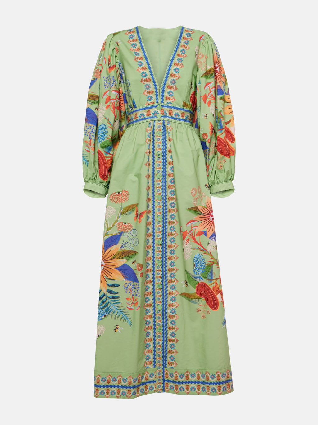 Vestido midi de cuello en V con estampado floral delicado y botonadura sencilla