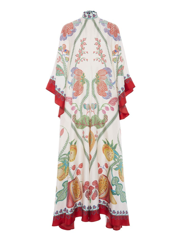 Robe longue imprimée ébène, placée à la main