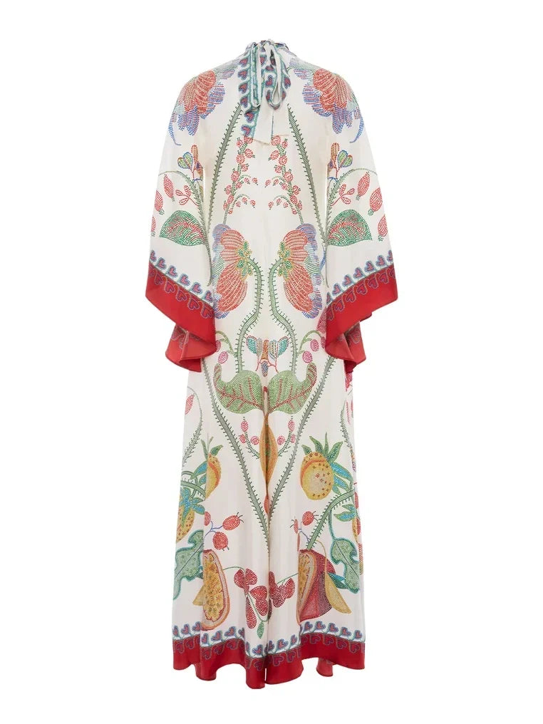 Robe longue imprimée ébène, placée à la main