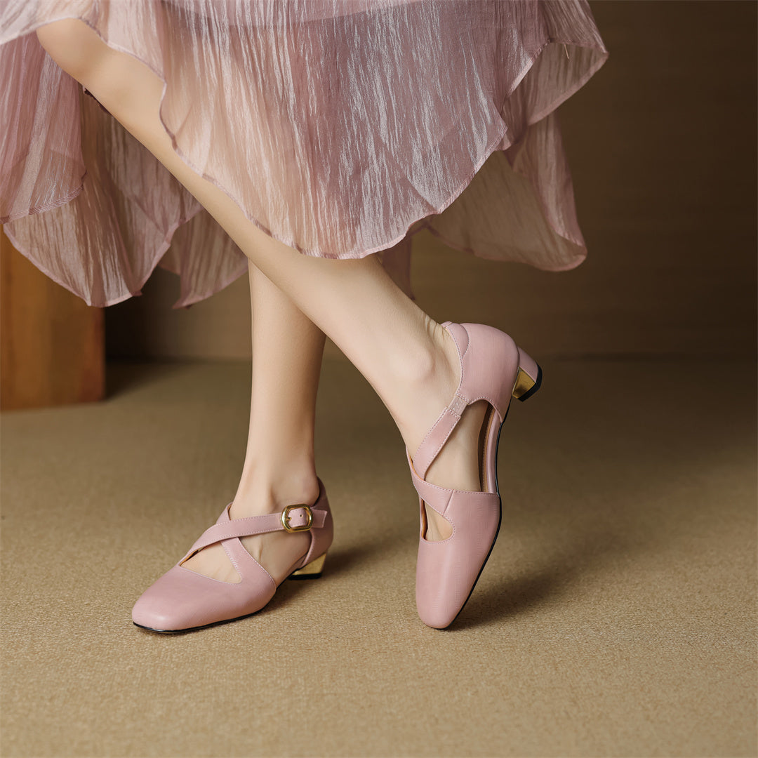 Zapatos de tacón Rela de cuero genuino con tiras cruzadas