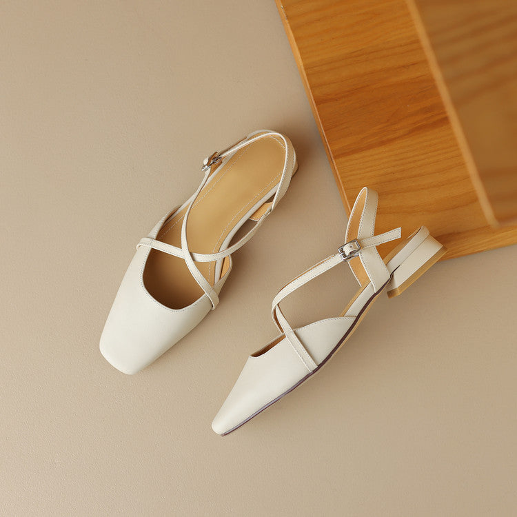 Stella Slingbacks i ægte læder med firkantet tå