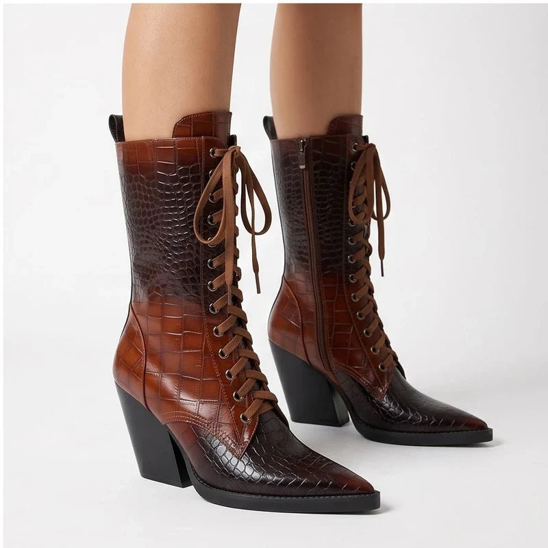 ADELINE CROC-EFFECT BOOTS