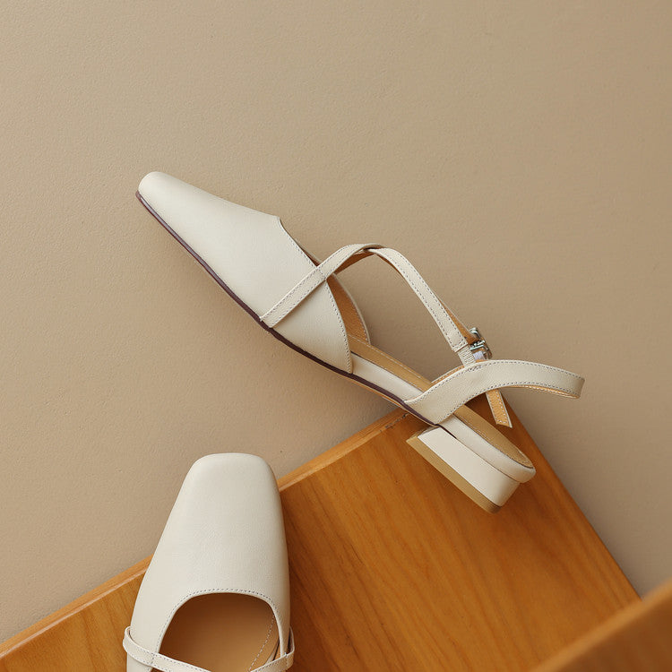 Stella Slingbacks i ægte læder med firkantet tå