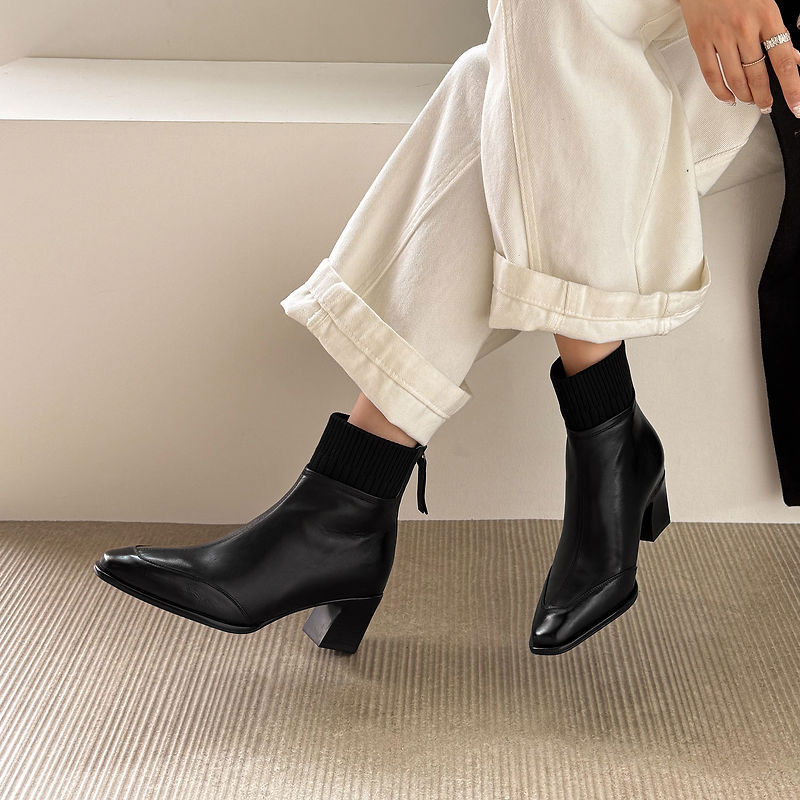 Botas de tacón Noelle de cuero genuino