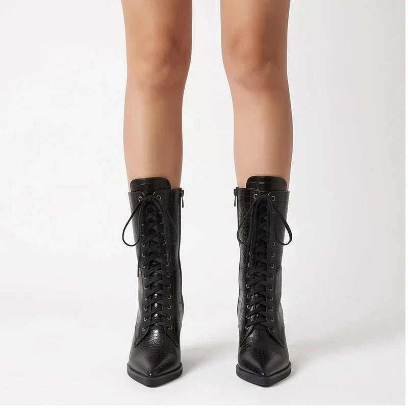 ADELINE CROC-EFFECT BOOTS