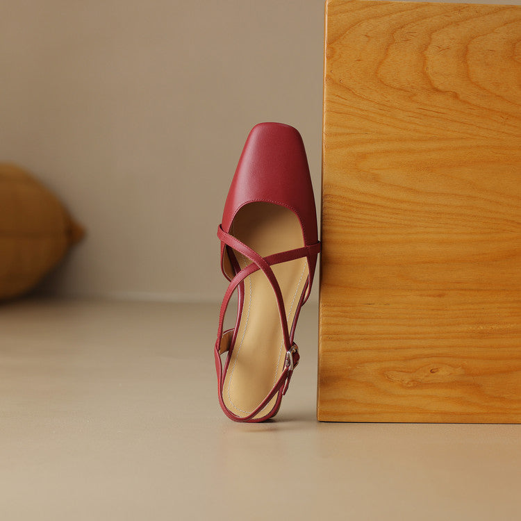 Stella Slingbacks i ægte læder med firkantet tå