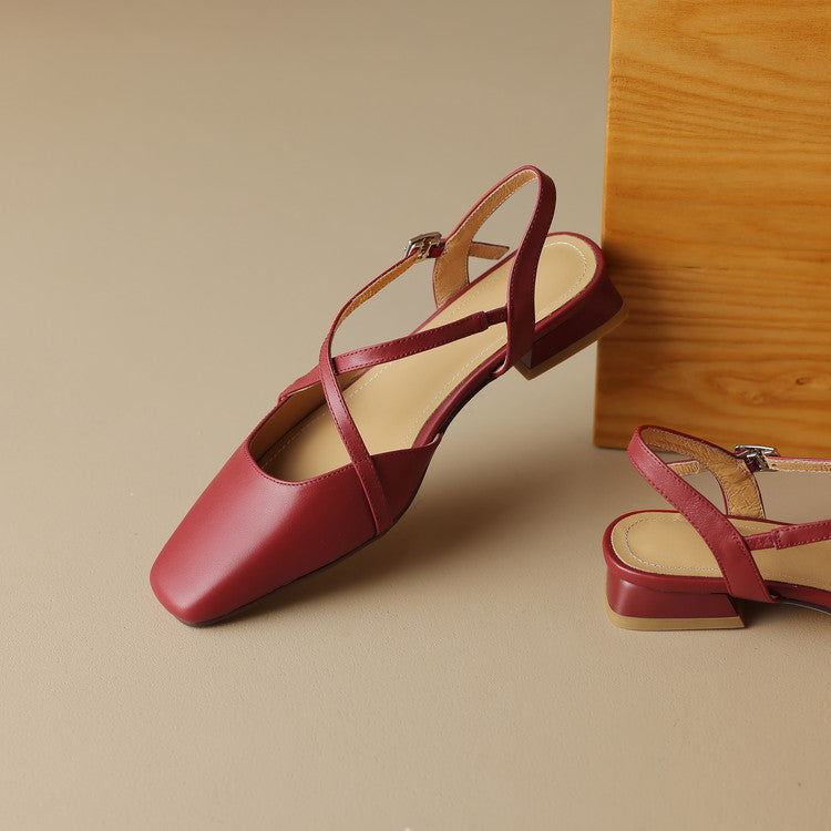 Stella Slingbacks i ægte læder med firkantet tå